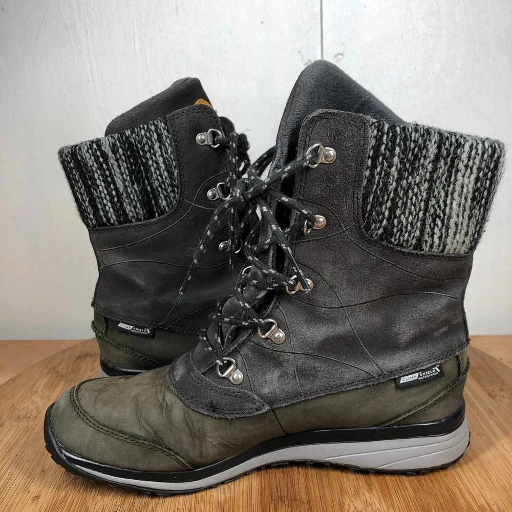 Salomon Hime Womens 7.5 shoes Gray Suede Insulated Winter Mid Calf boots